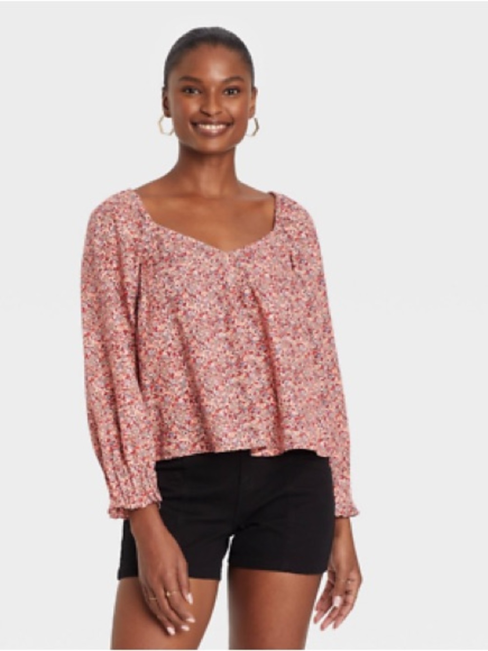 Universal Thread Pink Floral V-Neck Long Sleeve Blouse